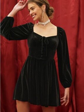 Altar'd State Black Velvet Square-Neck Mini Dress